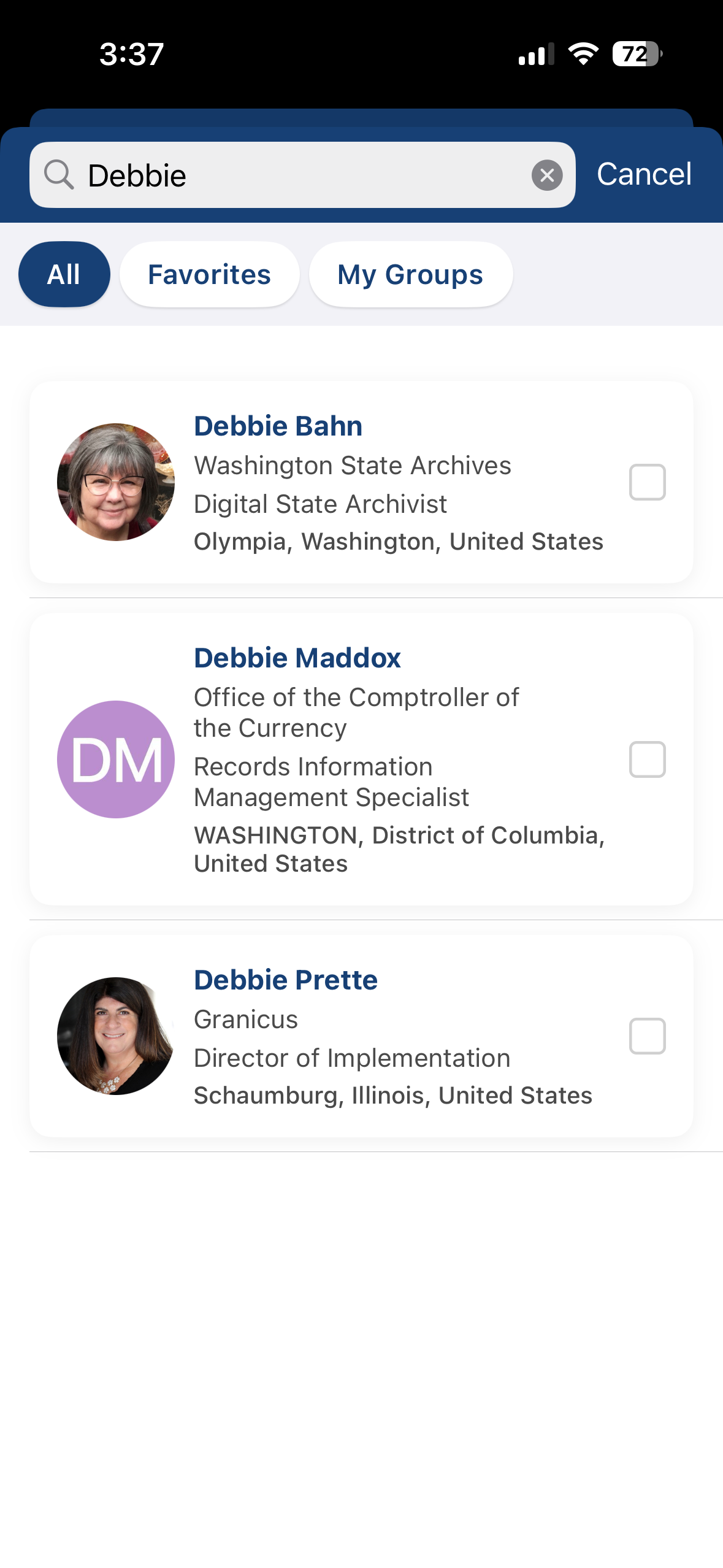 Search results for an attendee in the mobile app