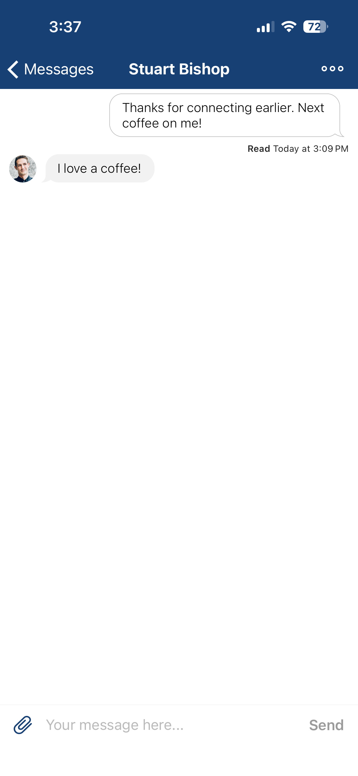 Direct message thread in the NAGARA mobile app