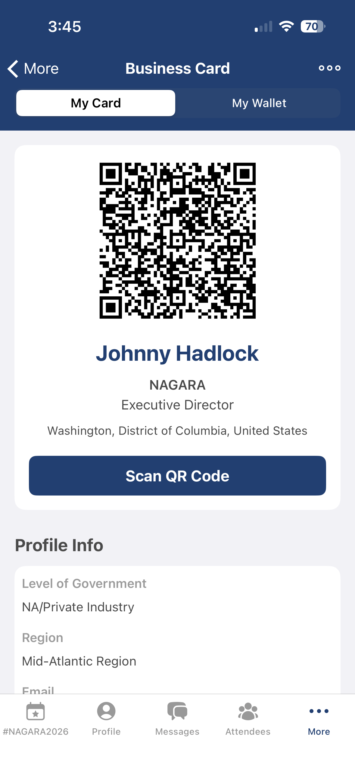 Digital business card in the NAGARA mobile app